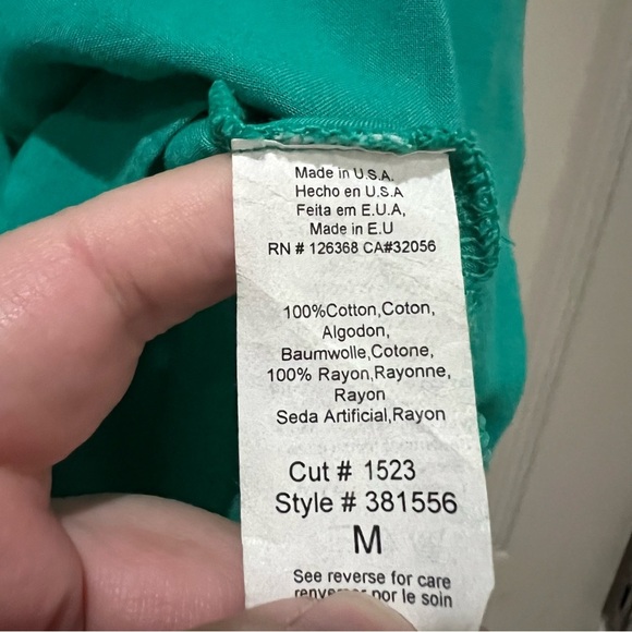 Left of Center Medium 💯 Cotton Made in USA Anthropologie green Tank O3 - Picture 4 of 4